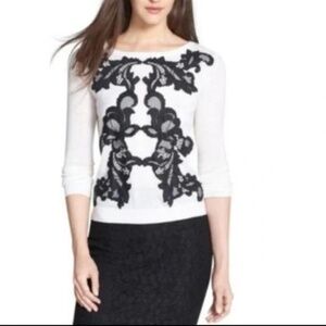Diane von Furstenberg Shana Sweater with Lace Appliqué Size Medium